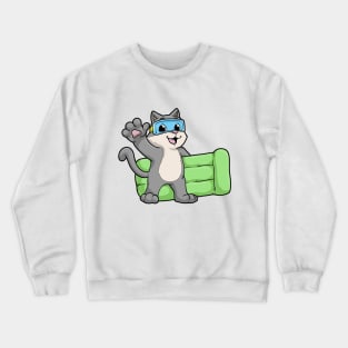 Cat at Swimming with Swimming goggles Crewneck Sweatshirt